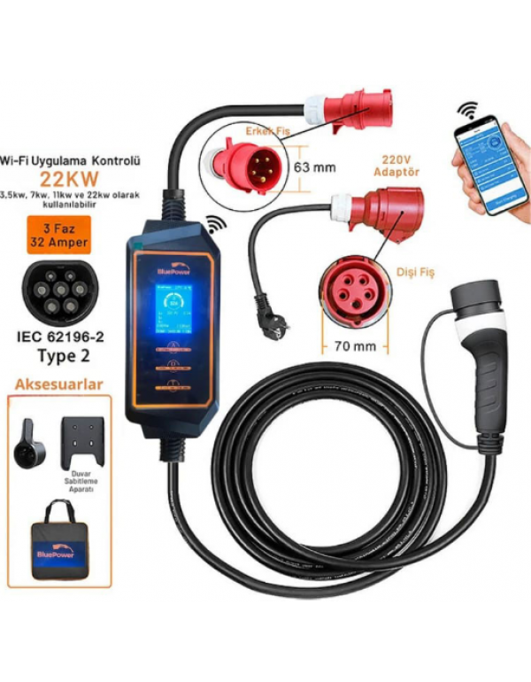 22 kW Taşınabilir Araç Şarj Cihazı