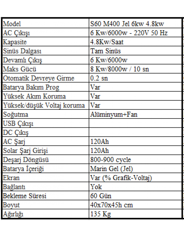 Sessiz S60 M48200 Lityum 6kw/11.7kw