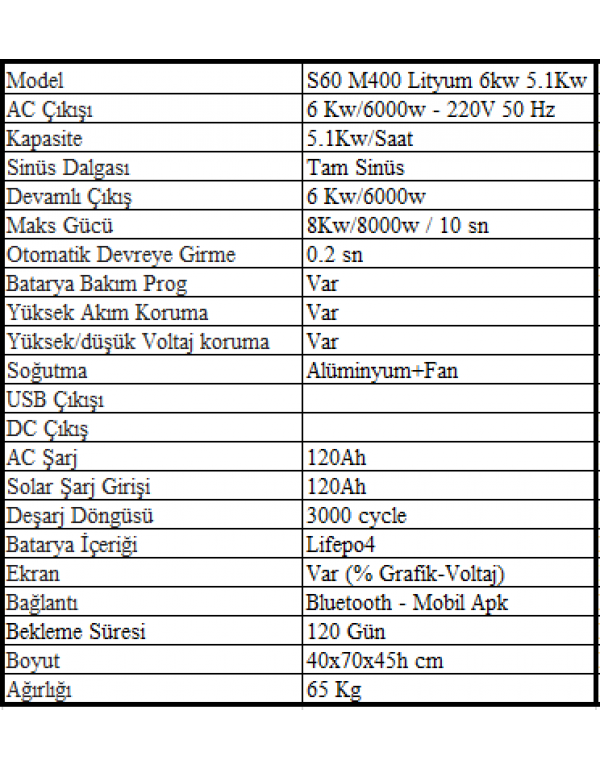 Sessiz S60 M48100 Lityum 6kw/5.3kw