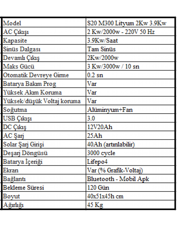 Sessiz S20 M300 Lityum 2Kw 3.9Kw