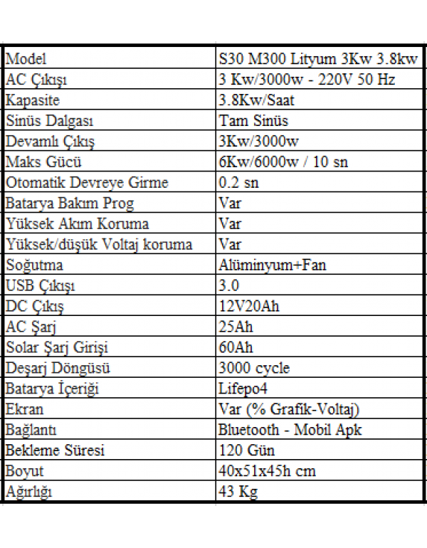 Sessiz S30 M300 Lityum 3Kw 3.8kw
